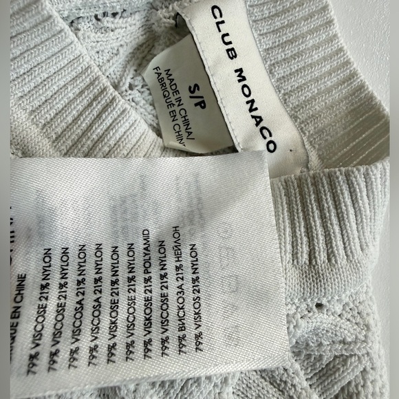 Club Monaco Sweater Pointelle Knit Sz S Ivory Ribbed Collar/Hem Quiet Luxurycore - Picture 13 of 14